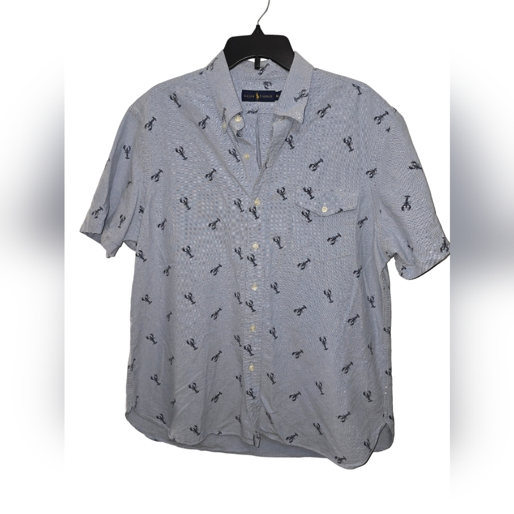 Ralph Lauren Men's Button Up Oxford Lobster Print Short Sleeve Shirt, Size XL